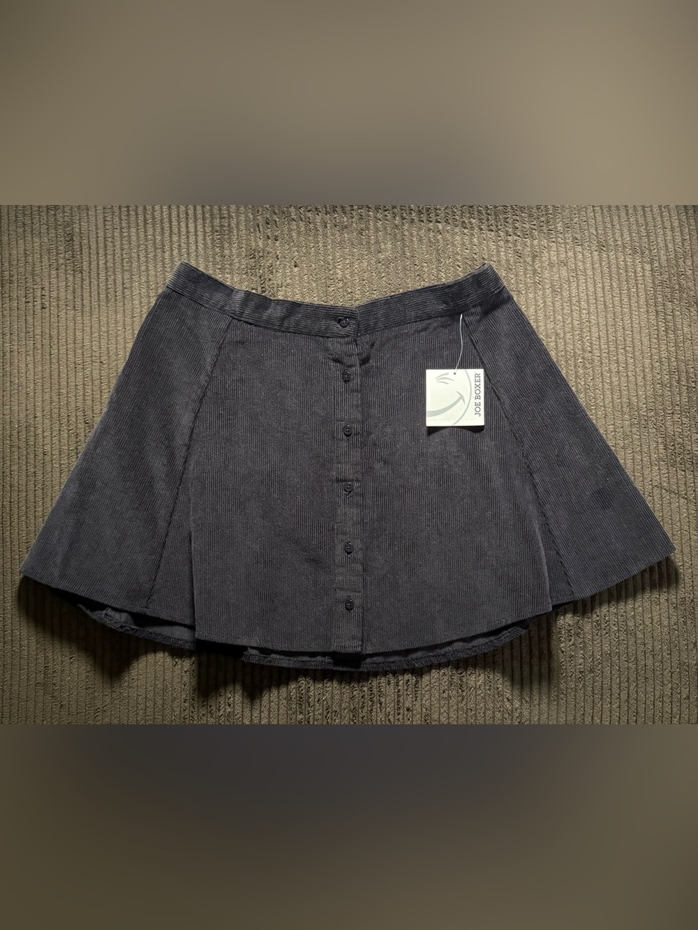 NWT Joe Boxer Black Corduroy Skater Skirt with Front Buttons